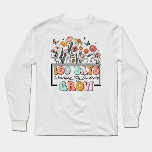 100 Days Watching My Students Grow, 100th Day Of School, 100 Days Of Doing Teacher Things, Teacher Wildflower Long Sleeve T-Shirt